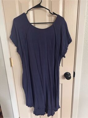 Umgee Slate Blue Short Sleeve Swing Dress